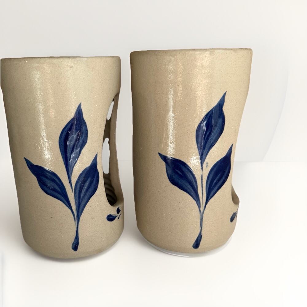 Williamsburg Pottery 6 “ Salt Glaze Hanging Wall Pocket Candle Holder Set If 2